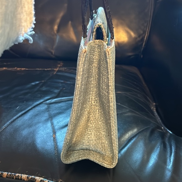 Kate Spade Teal Woven bag,  black leather handles magnet closure zipper - Picture 7 of 11